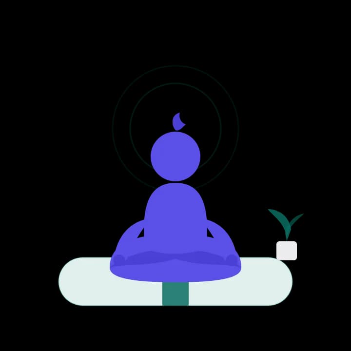Illustration of a seated yoga pose on a rolled-out mat, representing a yoga studio’s class floor.